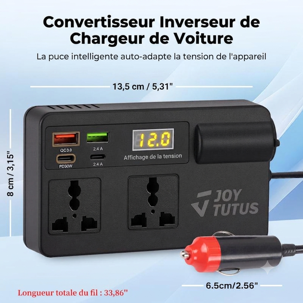 Charge Rapide Convertisseur 12V-24V Vers 220V Avec USB QC3.0