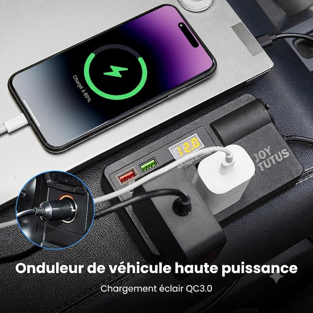 Charge Rapide Convertisseur 12V-24V Vers 220V Avec USB QC3.0