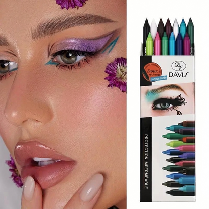Ensemble de 12 eye-liners à paillettes, au fini brillant et résistants à l'eau