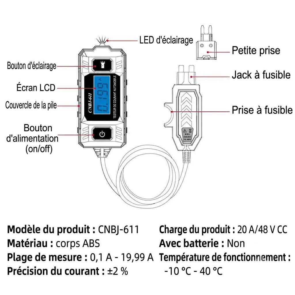 Testeur De Circuit Auto Diagnostic Fiable Jusqu’à 48V